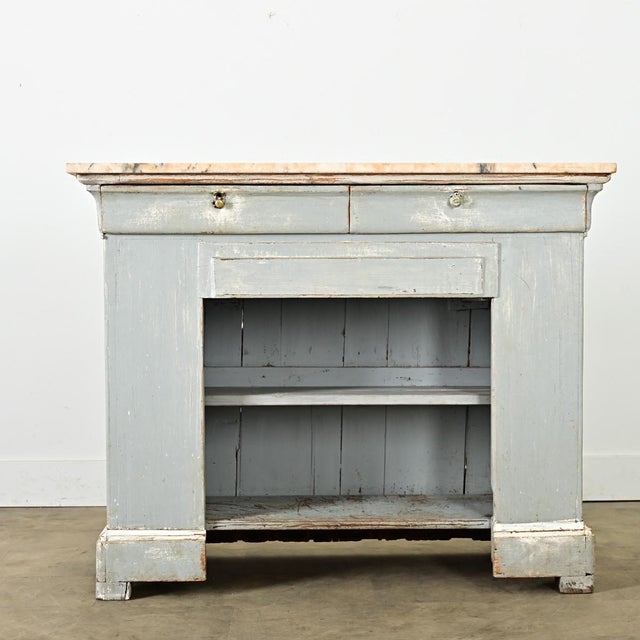 Petite painted shop counter from a 19th Century French bakery or mercantile, this unusual and outstanding counter would...