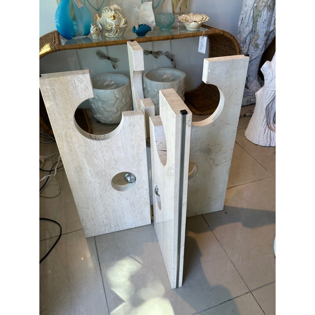 Vintage 1970s Modern Marble Stone & Chrome Dining Table or Center Table Base For Sale - Image 4 of 12