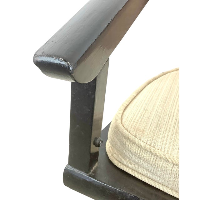 Vintage Hollywood Regency Black Lacquer Swivel Chair With Cane Back For Sale - Image 16 of 18