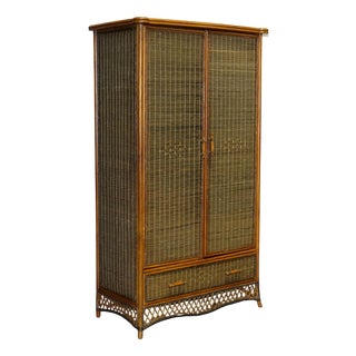 Woven Wicker Armoire with Drawer, 1970s For Sale