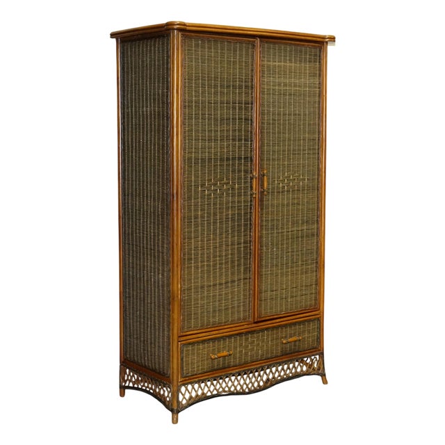 Woven Wicker Armoire with Drawer, 1970s For Sale