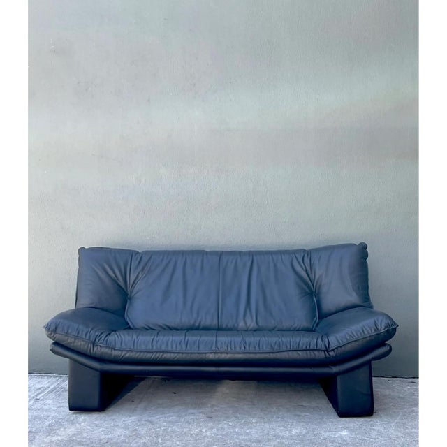 Vintage Nicoletti Salotti Black Leather Sofa For Sale - Image 4 of 12