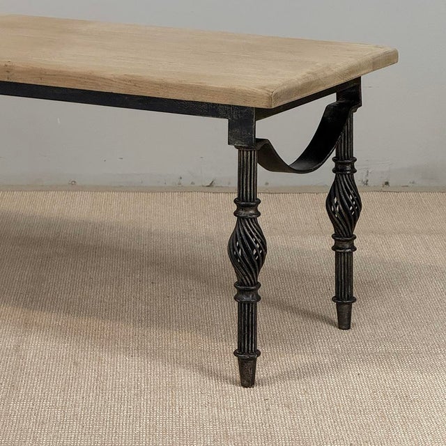 Antique Country French Stripped Oak and Hand Forged Iron Coffee Table For Sale - Image 11 of 16