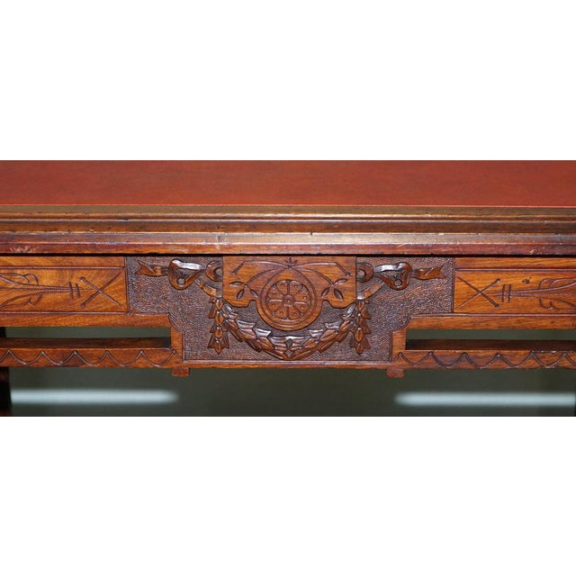Late 19th Century Continental Carved Walnut Writing Table with Leather Inlay Top For Sale - Image 9 of 18