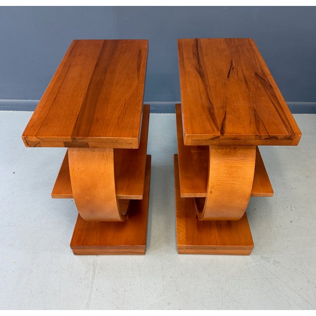 Wood Pair of Art Deco Streamline Moderne Side Tables Attributed to A. A. Laun For Sale - Image 7 of 14