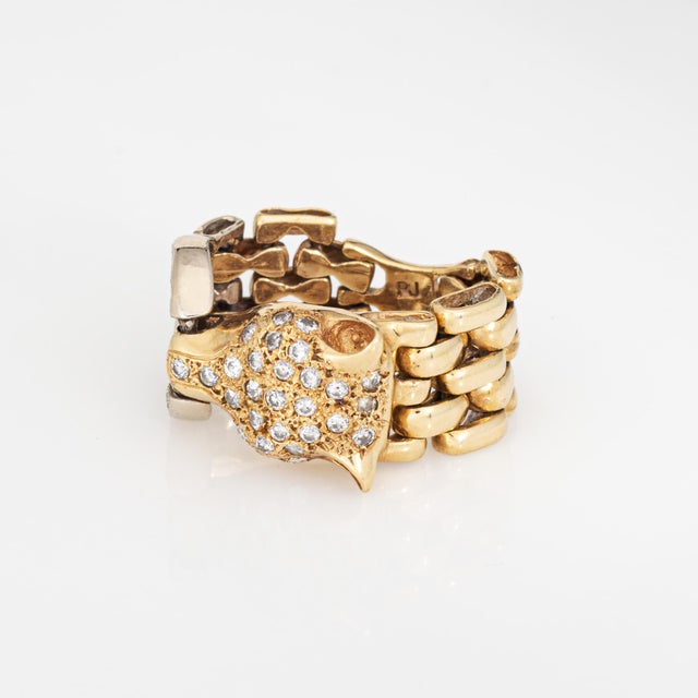 Panther Flex Ring Diamond Sz 6.5 Vintage 14k Gold Band Animal Jewelry Chain Link For Sale - Image 4 of 6