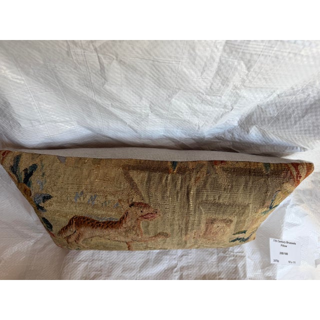 17th Century 17th Century Antique Brussels Tapestry Tiger Accent Pillow For Sale - Image 5 of 7