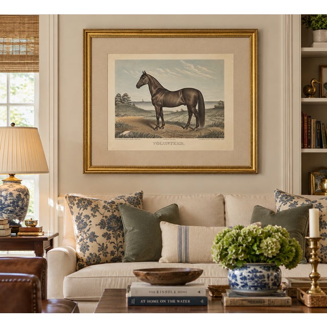 An impressive 19th-century hand-colored original steel engraving titled Volunteer, the Great Sire of Trotters, by American...