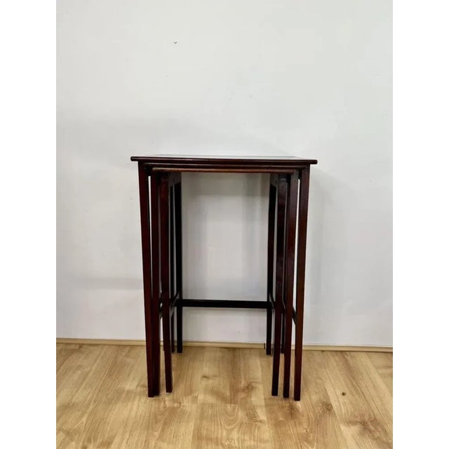 Edwardian Nest of Three Mahogany Inlaid Tables, 1900s, Set of 3 For Sale - Image 9 of 10