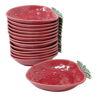 Vintage Cemar California Pottery Strawberry Small Bowls - 12 Pieces For Sale