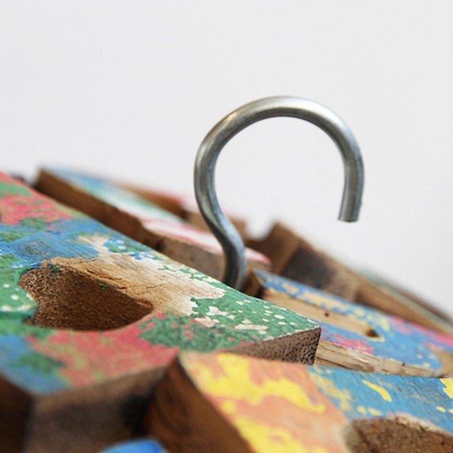 Late 20th Century Vintage Rustic Colorful Large Wood Alphabet Ball For Sale - Image 5 of 6