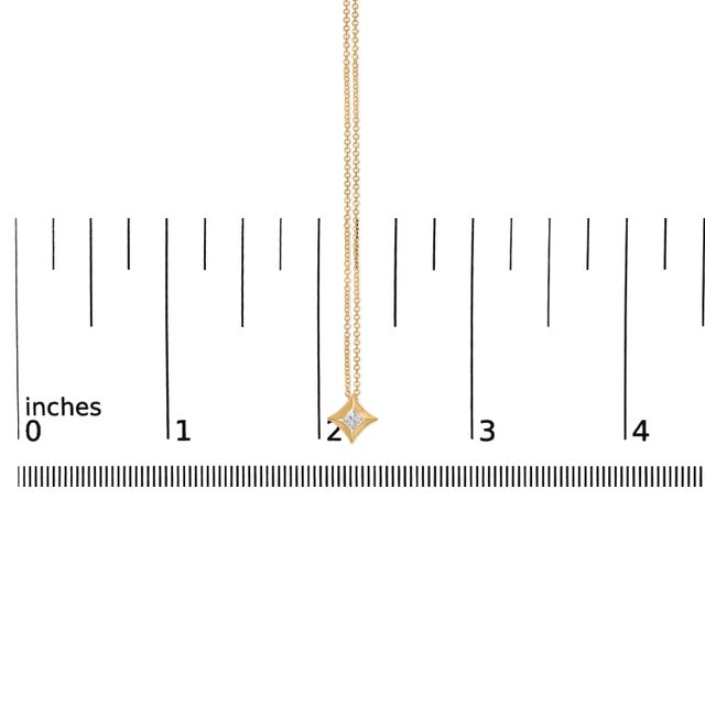 10K Yellow Gold 1/5 Cttw Bezel Set Princess Diamond Kite Shaped Solitaire Pendent Necklace For Sale In New York - Image 6 of 6