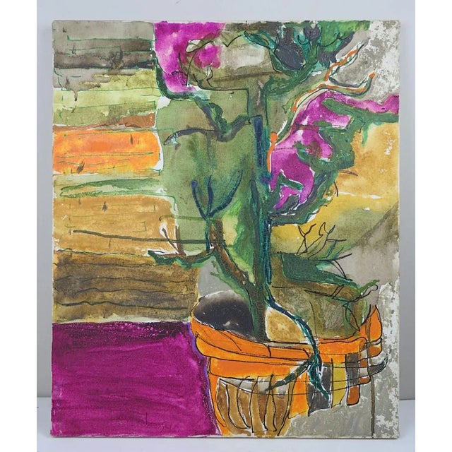 Vintage Mid 20th Century Abstract Modernist Still Life Violet Flowers Painting For Sale In Seattle - Image 6 of 7