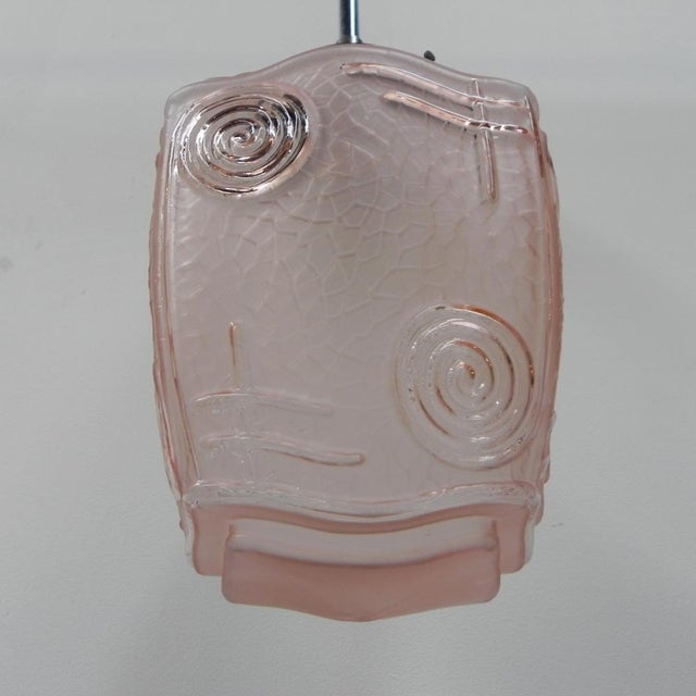 1930s Art Deco Hanging Lamp with Pink Glass Shade, 1930s For Sale - Image 5 of 17