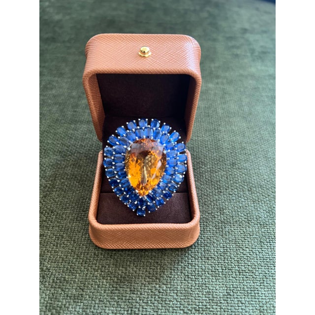 Blue Bochic “Orient” Vintage Kyanite and Citrine Ring Set In 18K White Gold & Silver For Sale - Image 8 of 13