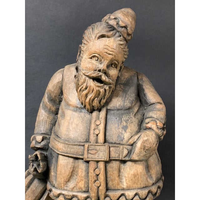 Mid 20th Century Vintage Carved Solid Wood Paper Mache Mold Santa Claus Sculpture For Sale - Image 5 of 9