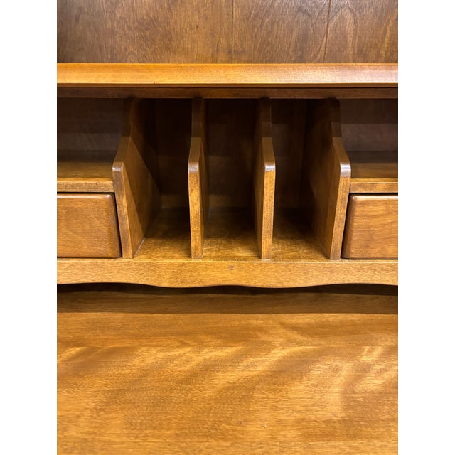 Vintage Ethan Allen Heirloom Early American Maple & Birch Secretary Desk & Hutch For Sale - Image 9 of 16