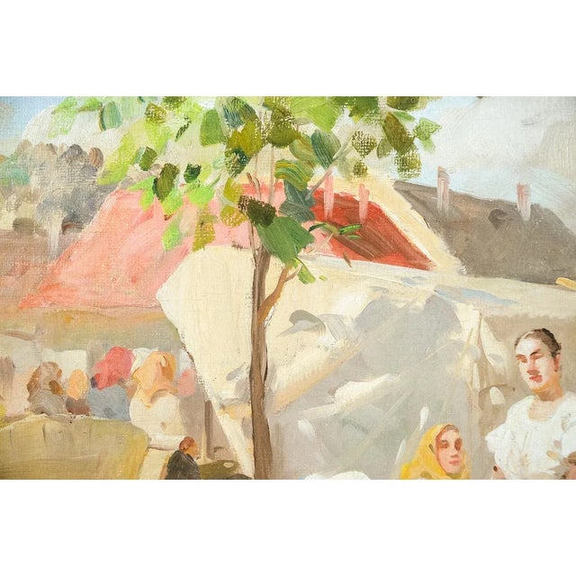 Rustic Gyula Nemeth -Women at an Outdoor Market- Hungarian Oil Painting C.1910 For Sale - Image 3 of 8