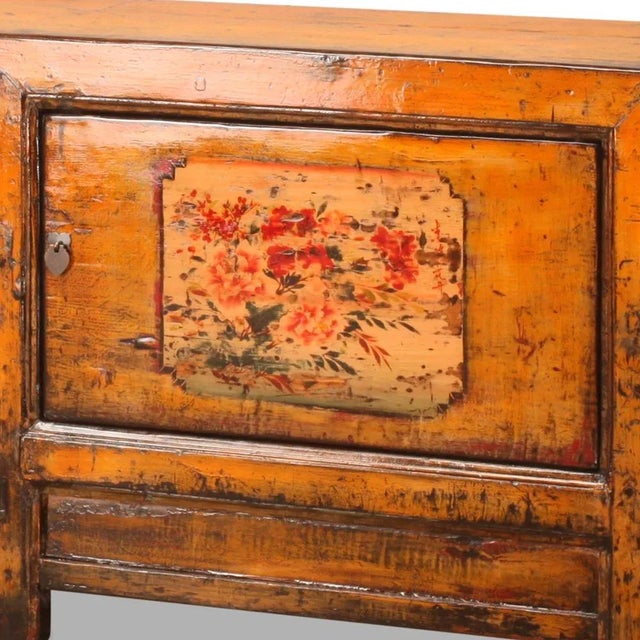 Orange Lacquer Sideboard with Flowers, 1920s For Sale - Image 6 of 7