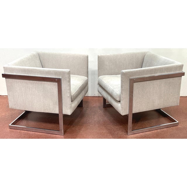 Pair of Milo Baughman Floating Cube Club Chairs USA, Circa 1980s A sleek and stunning pair of Milo Baughman Floating Cube...