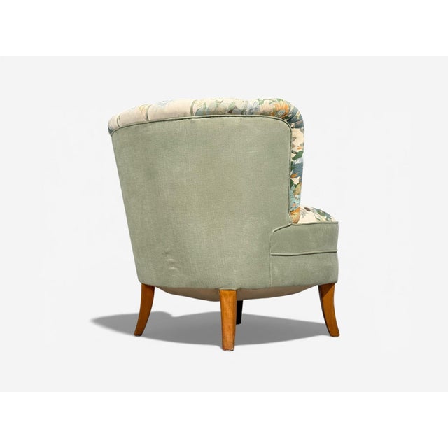 Swedish Modern, Lounge Chair, Floral Fabric, Beech, Sweden, 1950s For Sale - Image 9 of 10