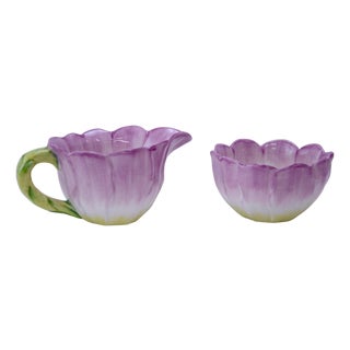 Italian Ceramic Flower Cream & Sugar Set - 2 PCS For Sale