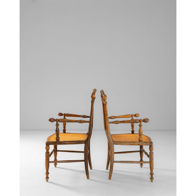 1900s French Louis XIII Wooden Armchairs With Cane Seats & Backs - A Pair For Sale - Image 10 of 18