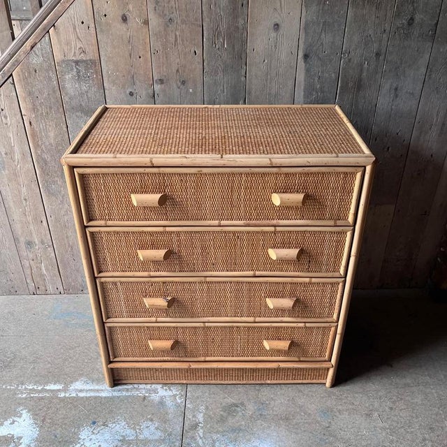 Brown Vintage Bamboo and Cane Chest of Drawers For Sale - Image 8 of 10