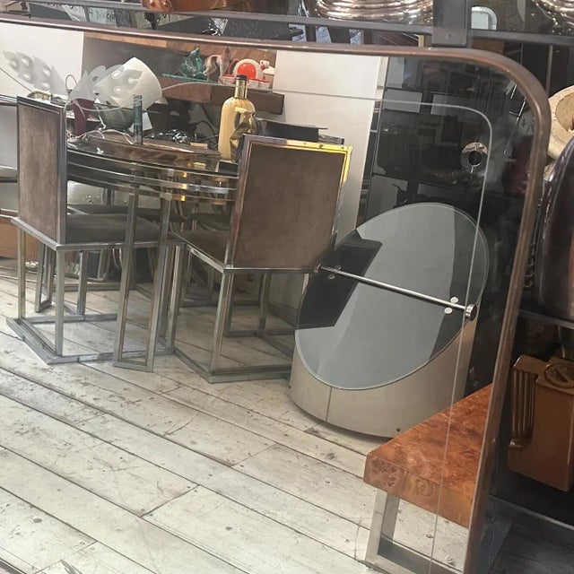 1950s Gio Ponti Style Mid-Century Modern Brass and Etched Glass Big Wall Mirror For Sale - Image 10 of 14