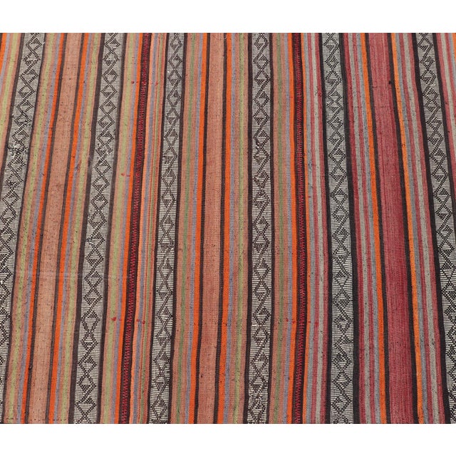 Textile Mid-20th Century Hand-Woven Kilim Runner With Vertical Stripes 4'9 X 17'2 For Sale - Image 7 of 13