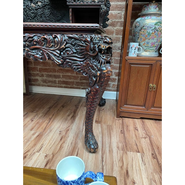 Early 20th Century Early 20th Century Carved Wood Dragon Writing Desk With Fitted Cabinet and Shelves For Sale - Image 5 of 6
