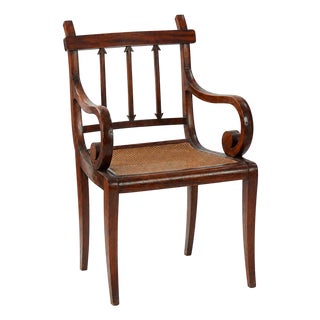 Vintage Regency-Style Cane Armchair For Sale