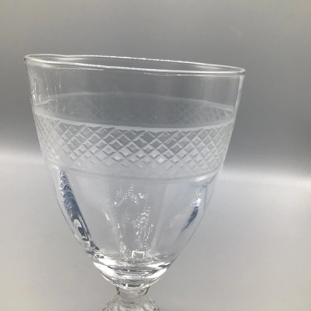 Transparent Morgantown "Eton" Water/Wine Goblets Cut Ball Stem, With Cross Hatch Band -Set of 6 Crystal Glasses For Sale - Image 8 of 13