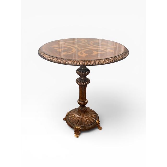 Traditional Maitland-Smith Handcrafted Regency Style Pedestal Hall Table With Brass Leaf Feet For Sale - Image 3 of 14