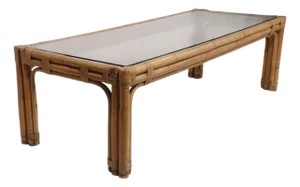Mid Century Glass Top Bamboo Coffee Table