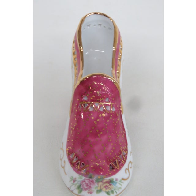 Limoges, France Limoges China Porcelain Shoe Figurine Pink Hand Painted Flowers Gold Trim 4980b For Sale - Image 4 of 17