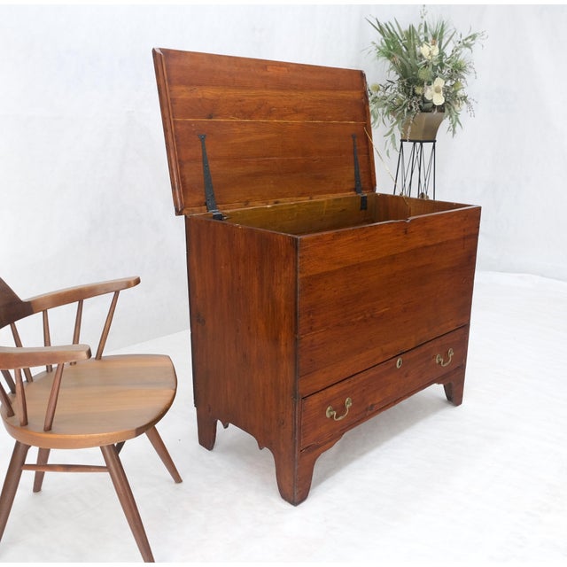 Early 20th Century Solid Cherry Bottom Dovetails Drawer Brass Hardware Hope Chest Cabinet Patina For Sale - Image 5 of 12