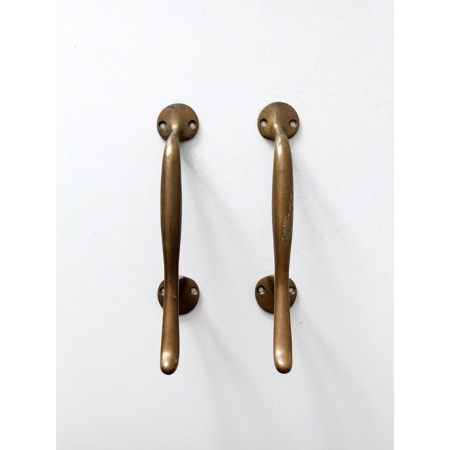 Metal Vintage Brass Door Handles Pair For Sale - Image 7 of 11