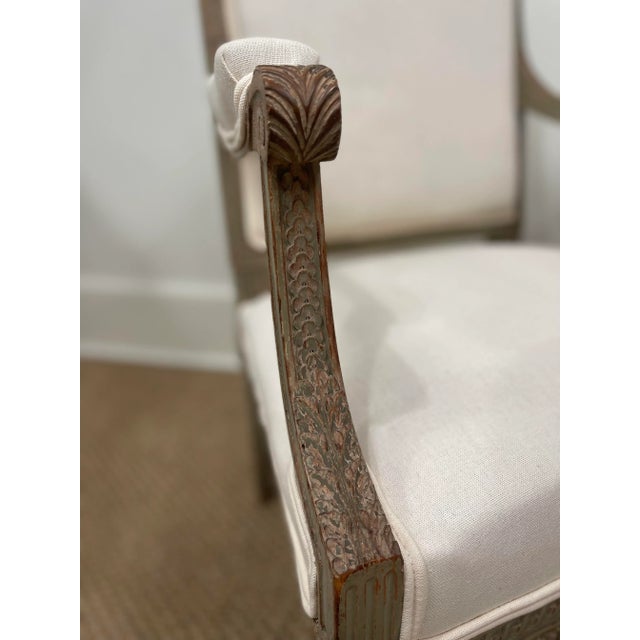 Antique Louis XVI Painted Armchairs With Upholstered Seat and Back- Pair For Sale - Image 4 of 12