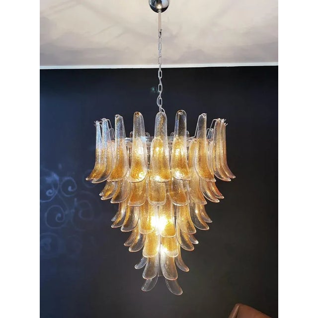 1990s Italian Amber Murano Glass Petal Chandeliers, Set of 2 For Sale - Image 5 of 10