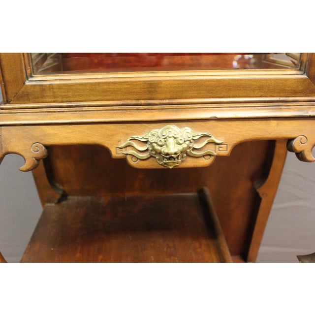 Indochinese style display case in cherry wood and bronze with Dragon, the upper part is formed of a display case (depth 28...