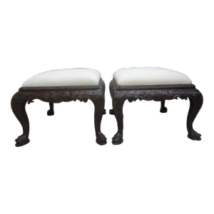 Pair of Large Scale Antique English Regency Style Ottomans With Dolphin Feet