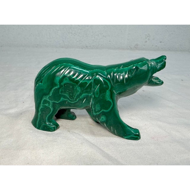 Figurative High Quality Hand Carved Green Malachite Hard Stone Bear Sculpture Statue Figure For Sale - Image 3 of 8