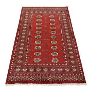 Bokhara Rug 4'1'' X 6'3'' Red Wool Tribal Hand-Knotted Oriental Carpet