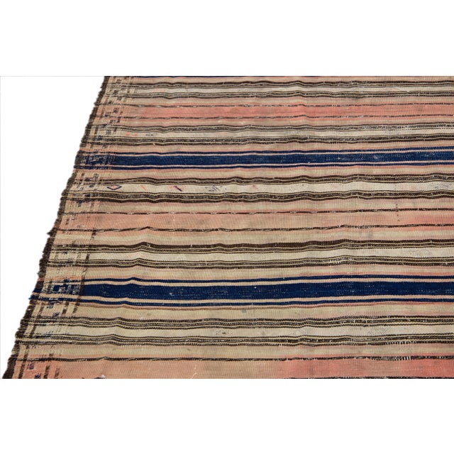 Peach Vintage Kilim Handmade Flatweave Striped Wool Runner For Sale - Image 4 of 10