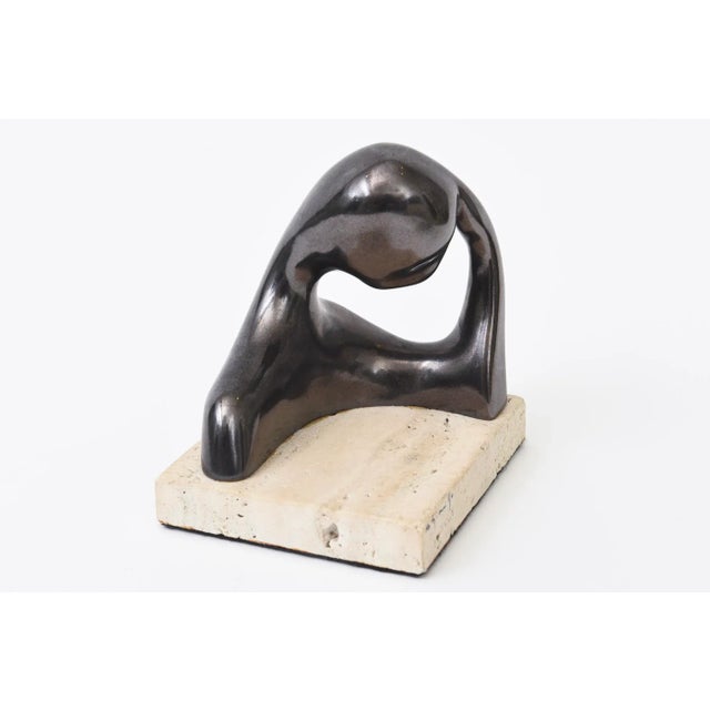 Modern Signed Vintage Small Composition Sculpture on Travertine Base For Sale - Image 3 of 11