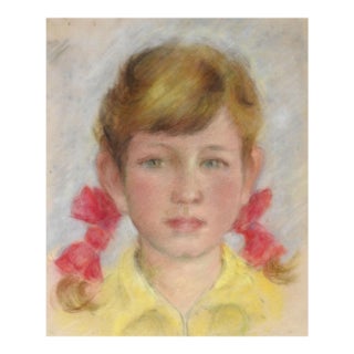 Vintage Pastel Portrait Painting of Young Girl For Sale