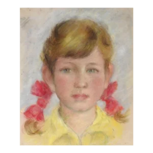 Vintage Pastel Portrait Painting of Young Girl