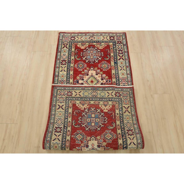 Kazak Runner 2’8” X 6’6” Red Wool Tribal Hand-Knotted Oriental Rug For Sale - Image 11 of 12