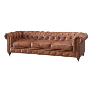Century Chesterfield Sofa - Bark Brown Leather | Crafters and Weavers For Sale